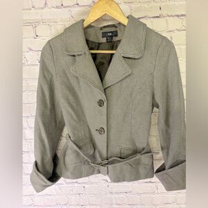 H and M Brown Tan Cotton Lined Geo Dot Academia Belted Cropped Blazer Size M